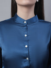 Women Blue Solid Shirt Style Top