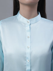 Women Sky Blue Solid Shirt Style Top