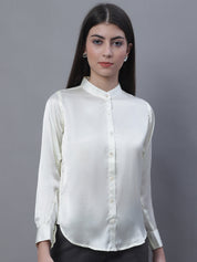 Women White Solid Shirt Style Top