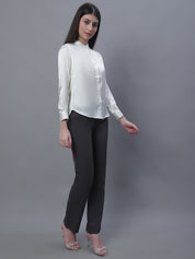 Women White Solid Shirt Style Top