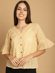 Embroidered Cotton V-Neck Top for Women