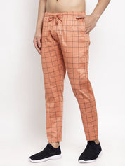 Indian Needle Men's Orange Checked Cotton Track Pants