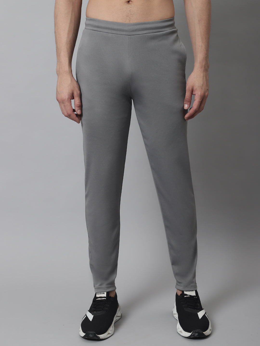 Indian Needle Men's Grey Solid Streachable Lycra Trackpants - Front View