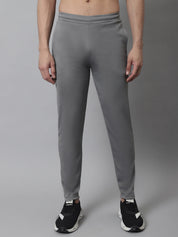 Indian Needle Men's Grey Solid Streachable Lycra Trackpants - Front View