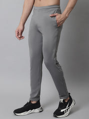 Indian Needle Men's Grey Solid Streachable Lycra Trackpants - Back View