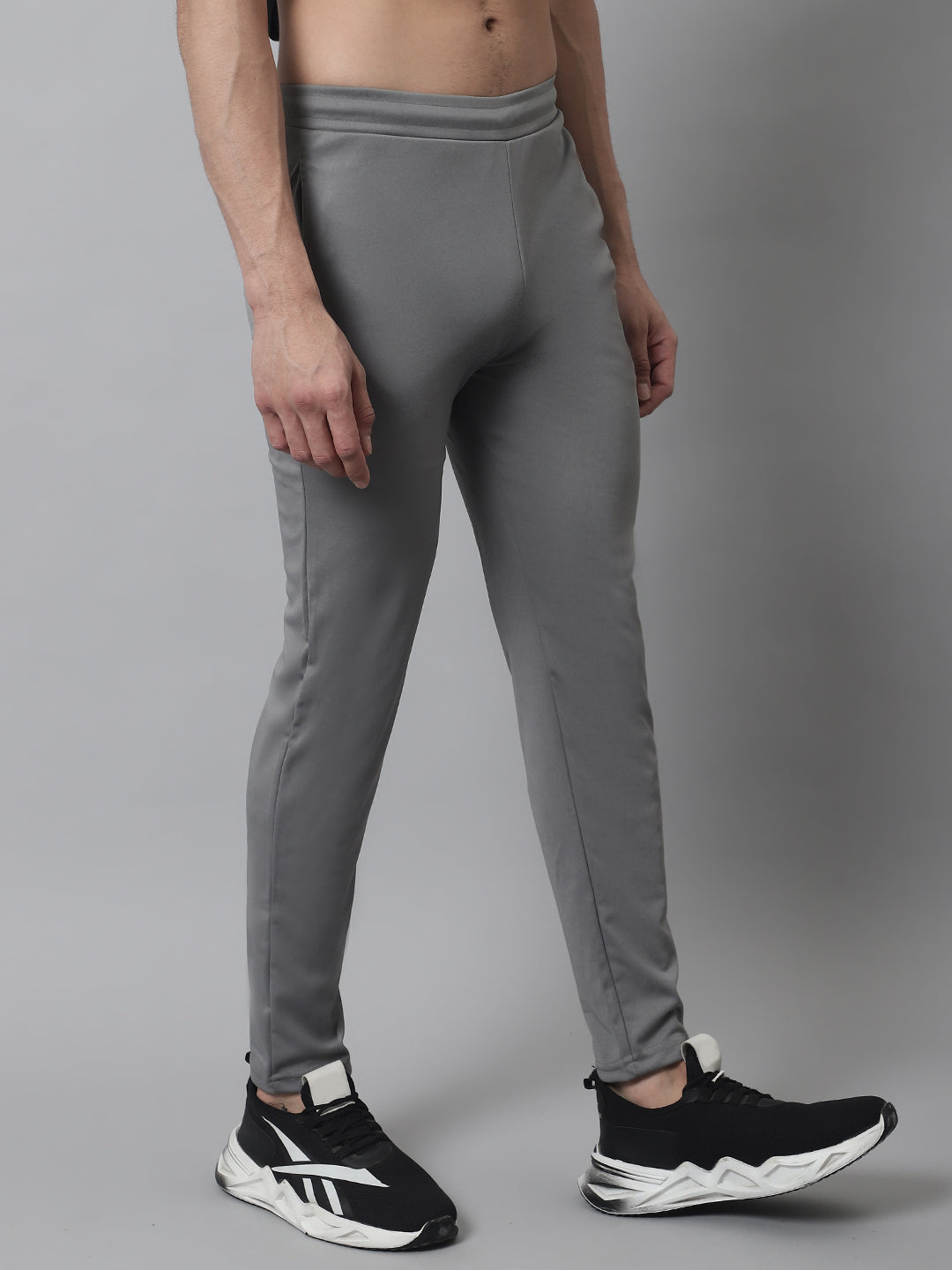 Indian Needle Men's Grey Solid Streachable Lycra Trackpants - Detail View