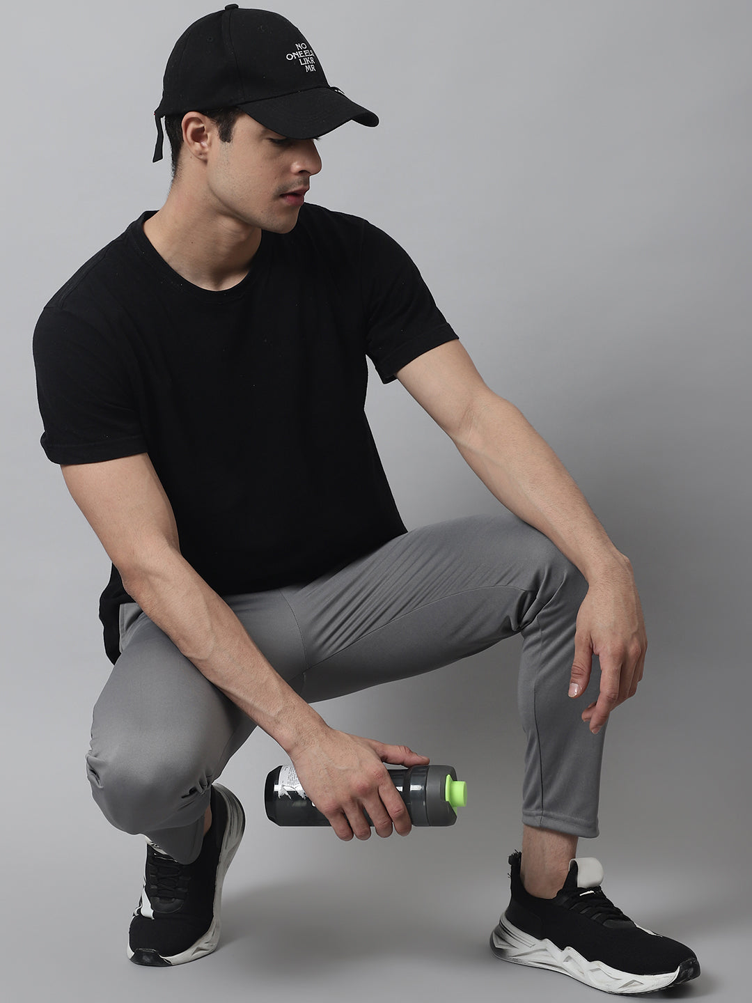 Indian Needle Men's Grey Solid Streachable Lycra Trackpants - Close-up View