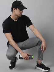 Indian Needle Men's Grey Solid Streachable Lycra Trackpants - Close-up View