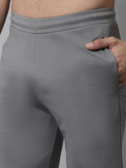 Indian Needle Men's Grey Solid Streachable Lycra Trackpants - Detail View