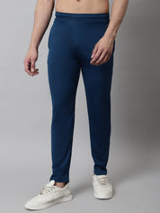 Indian Needle Men's Blue Solid Streachable Lycra Trackpants - Front View