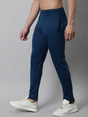 Indian Needle Men's Blue Solid Streachable Lycra Trackpants - Back View