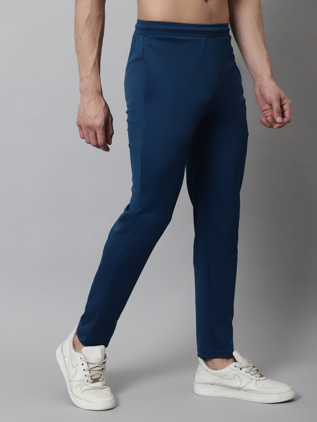 Indian Needle Men's Blue Solid Streachable Lycra Trackpants - Detail View