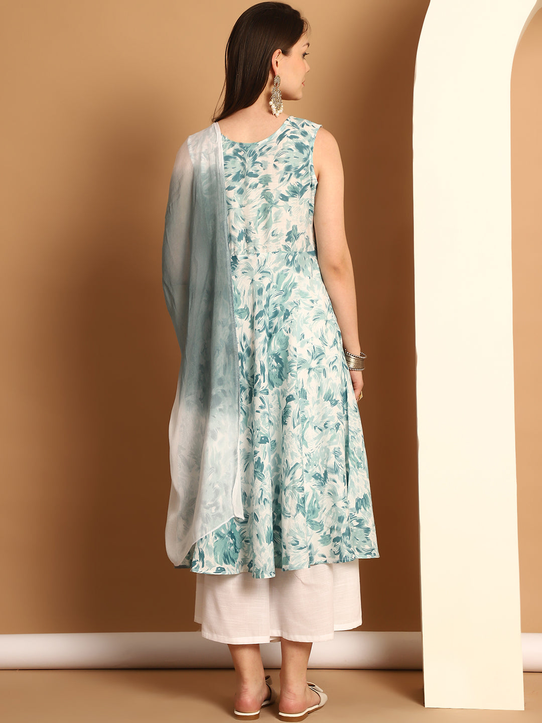 Women Teal Printed Kurta with Palazzos & With Ombre Dupatta