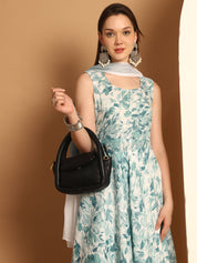 Women Teal Printed Kurta with Palazzos & With Ombre Dupatta