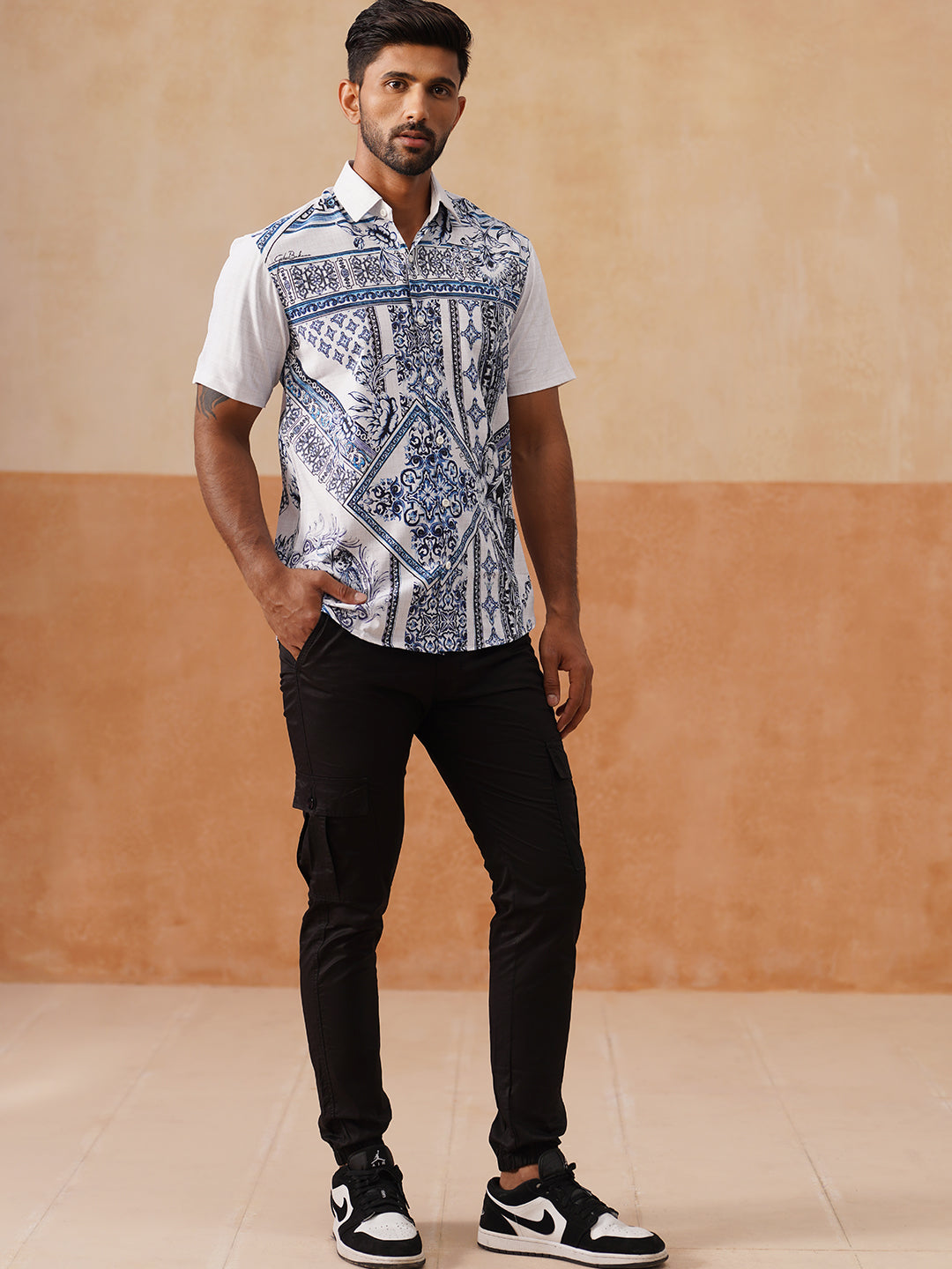 Indian Needle Men's Casual Cotton Solid Cargo Pants