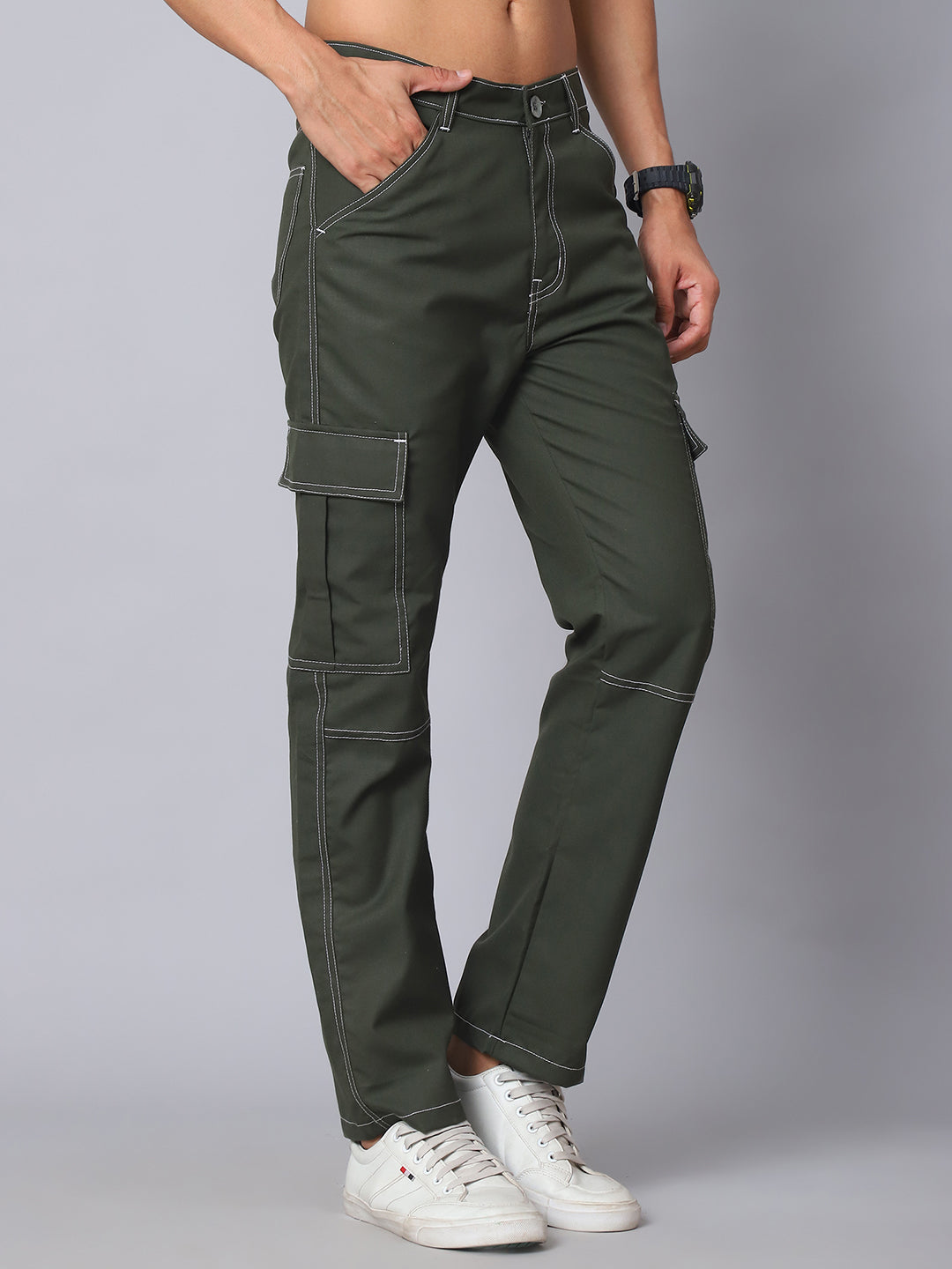 Indian needle Men's Casual Cotton Blend Solid Cargo Pants