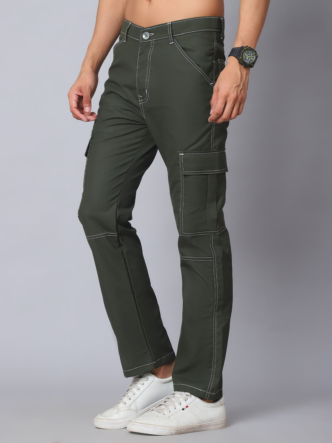 Indian needle Men's Casual Cotton Blend Solid Cargo Pants