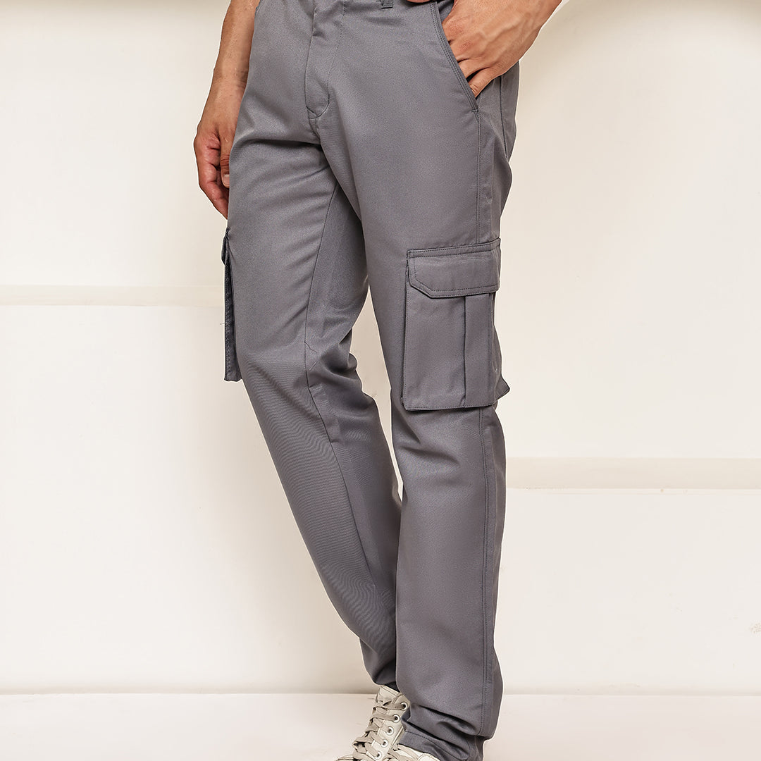 Indian Needle Men's Casual Cotton Blend Cargo Trousers in Grey - Front View