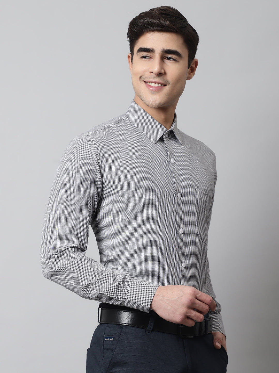 Men Grey Checks Pure Cotton Formal Shirt