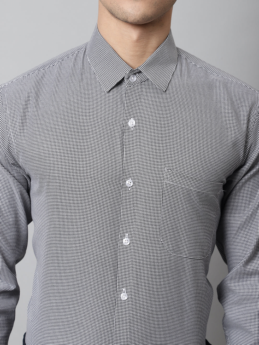 Men Grey Checks Pure Cotton Formal Shirt