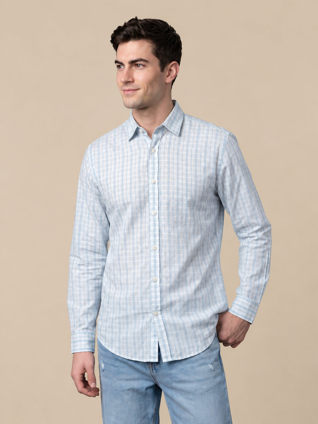 Men’s Cotton Blend Checked Casual Shirt