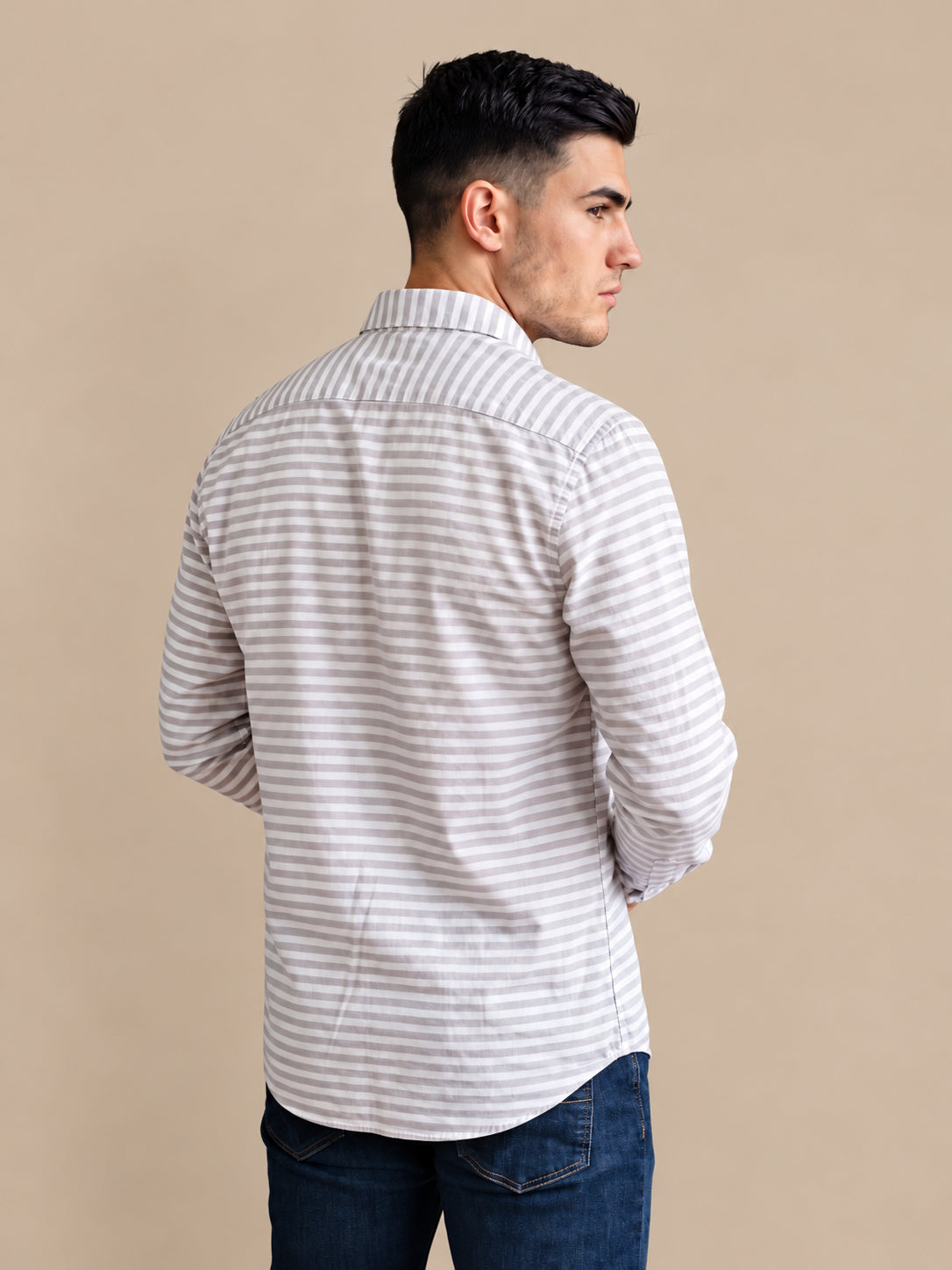 Cotton Blend Classic Striped Casual Shirt