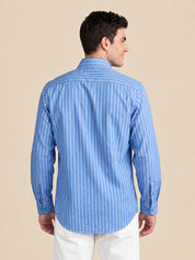 Men’s Cotton Blend Blue Striped Casual Shirt
