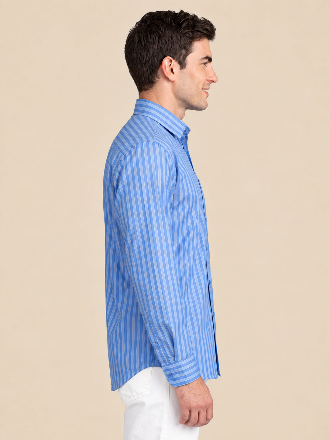 Men’s Cotton Blend Blue Striped Casual Shirt