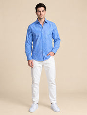 Men’s Cotton Blend Blue Striped Casual Shirt