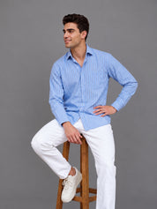 Men’s Cotton Blend Blue Striped Casual Shirt