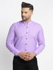 Indian Needle Purple Men's Cotton Solid Mandarin Collar Formal Shirts