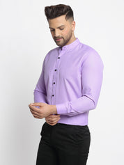 Indian Needle Purple Men's Cotton Solid Mandarin Collar Formal Shirts