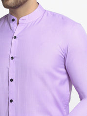 Indian Needle Purple Men's Cotton Solid Mandarin Collar Formal Shirts