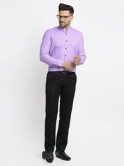 Indian Needle Purple Men's Cotton Solid Mandarin Collar Formal Shirts