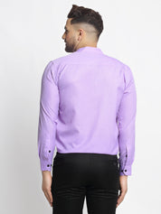 Indian Needle Purple Men's Cotton Solid Mandarin Collar Formal Shirts