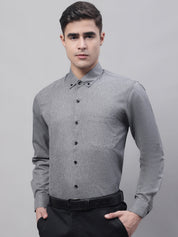 Men's Dark-Grey Cotton Solid Formal Shirt