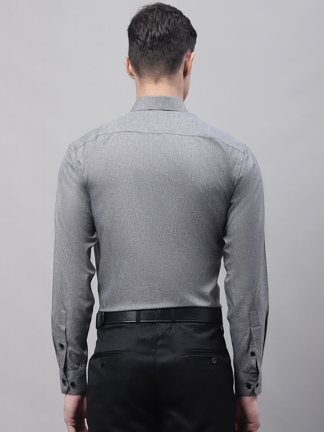 Men's Dark-Grey Cotton Solid Formal Shirt