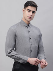 Men's Dark-Grey Cotton Solid Formal Shirt