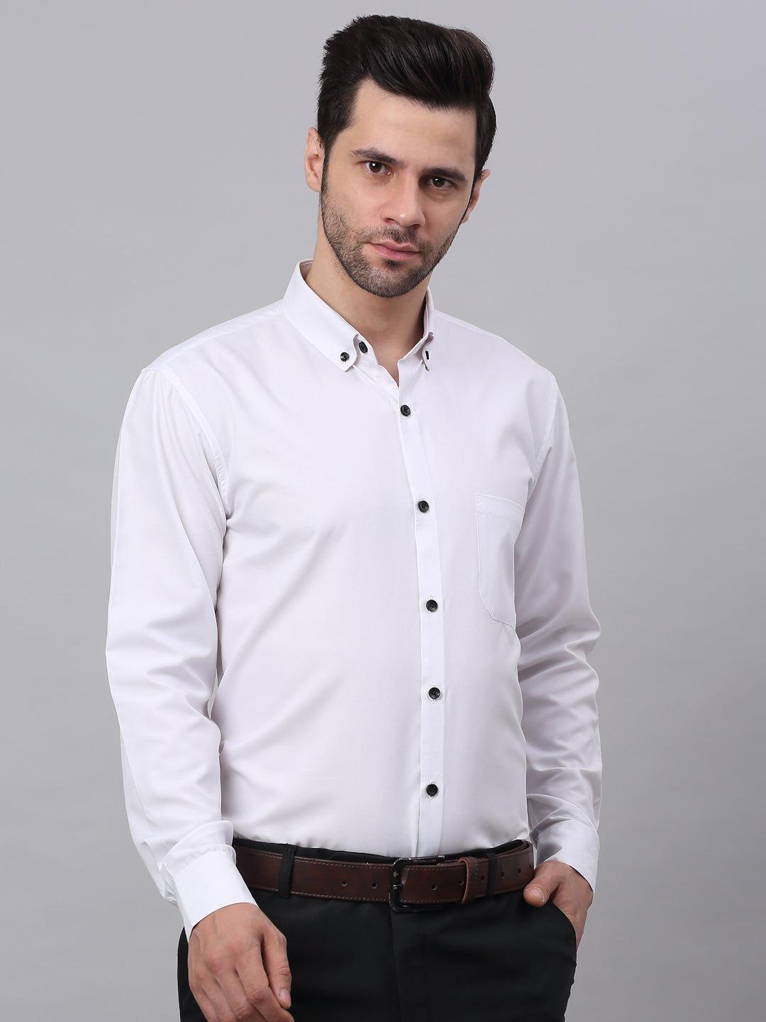 Indian Needle Men's Cotton Solid Button Down Formal Shirts
