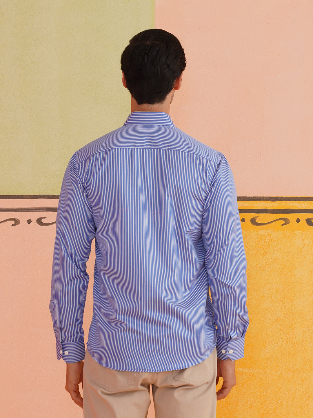 Indian Needle Blue Men's Cotton Stiped Formal Shirts