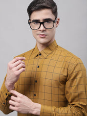 Men's Mustard Checked Shirt - Premium 100% Cotton - Front