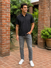 Black Cotton Solid Casual Shirts