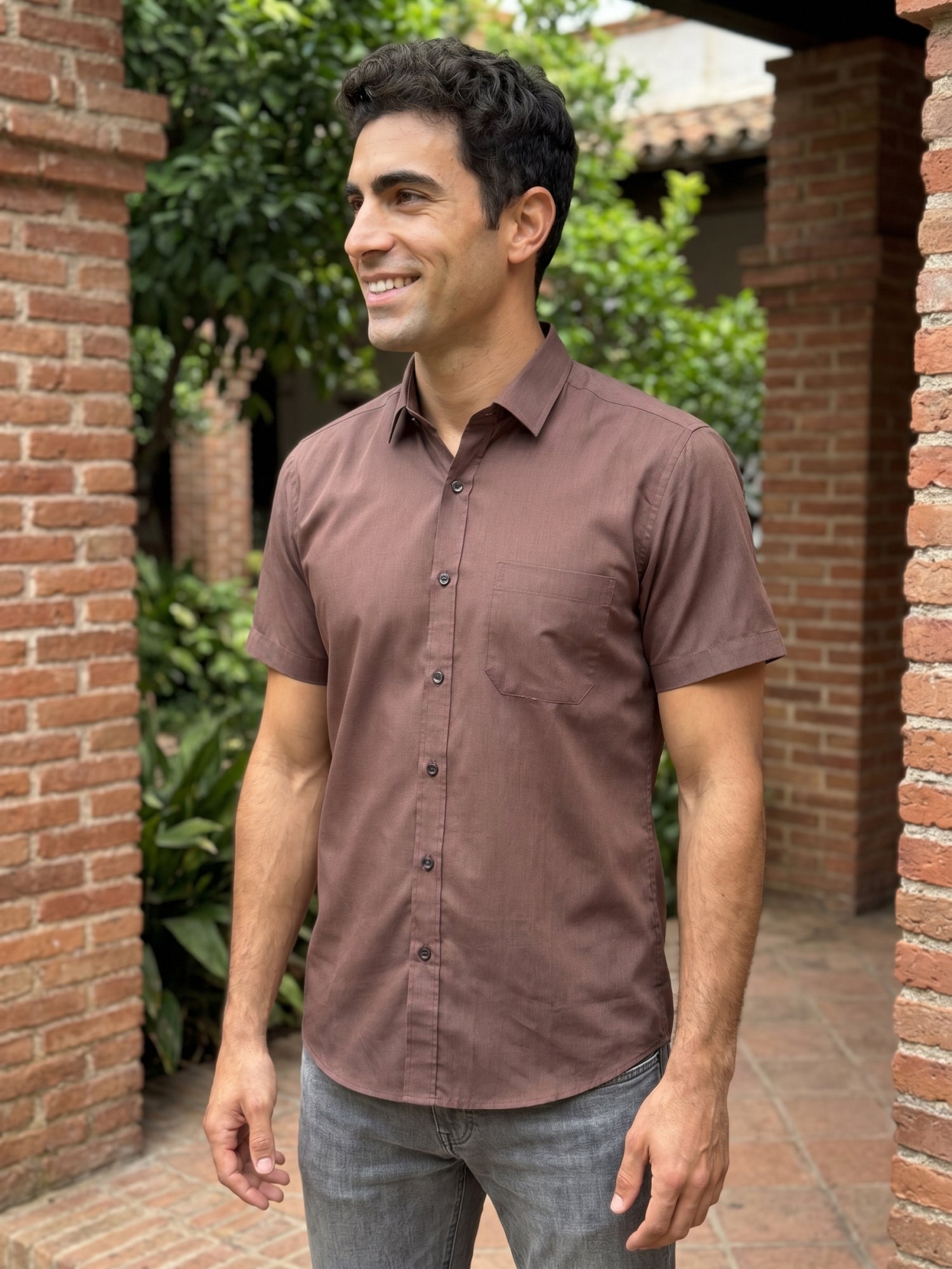 Coffee Brown Cotton Solid Casual Shirts
