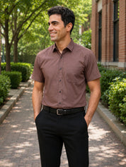 Coffee Brown Cotton Solid Formal Shirts