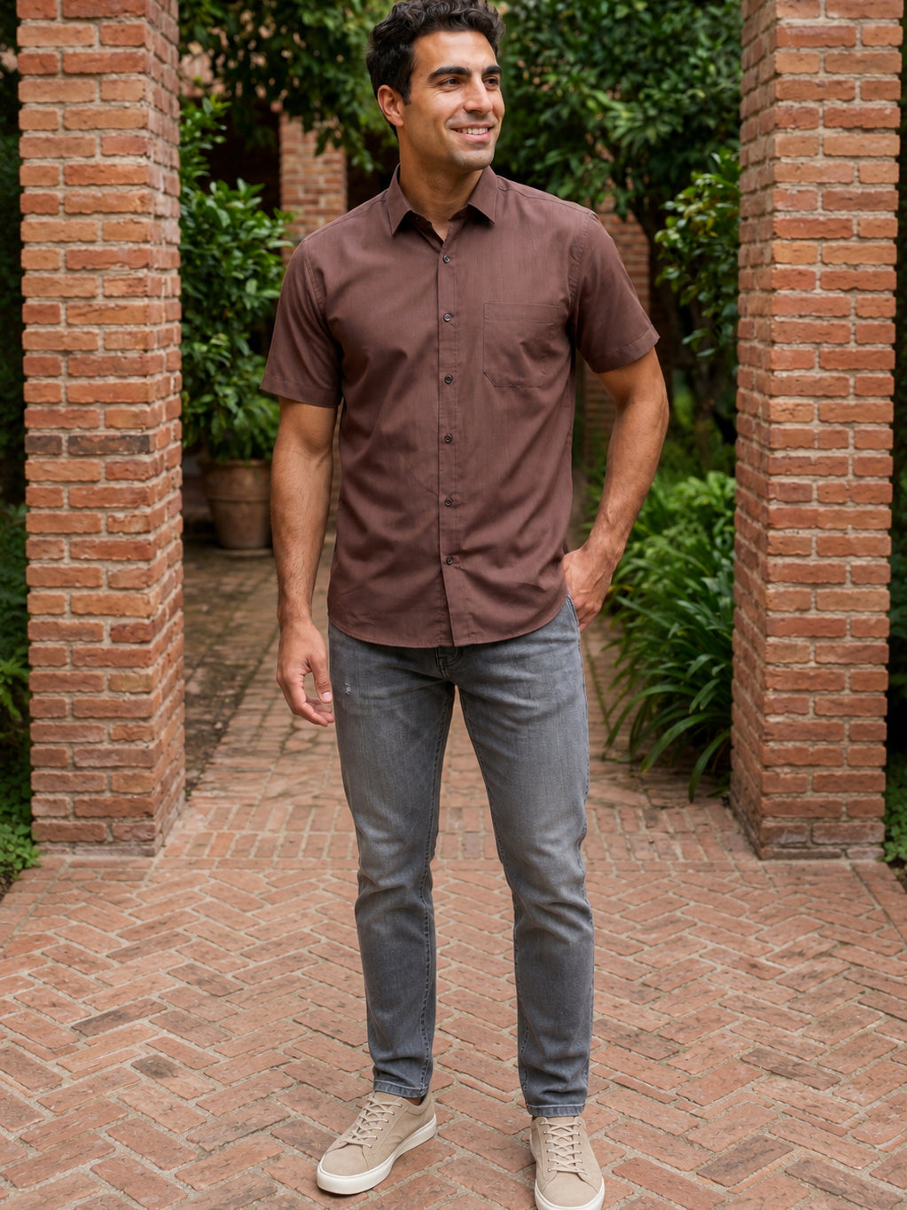Coffee Brown Cotton Solid Casual Shirts