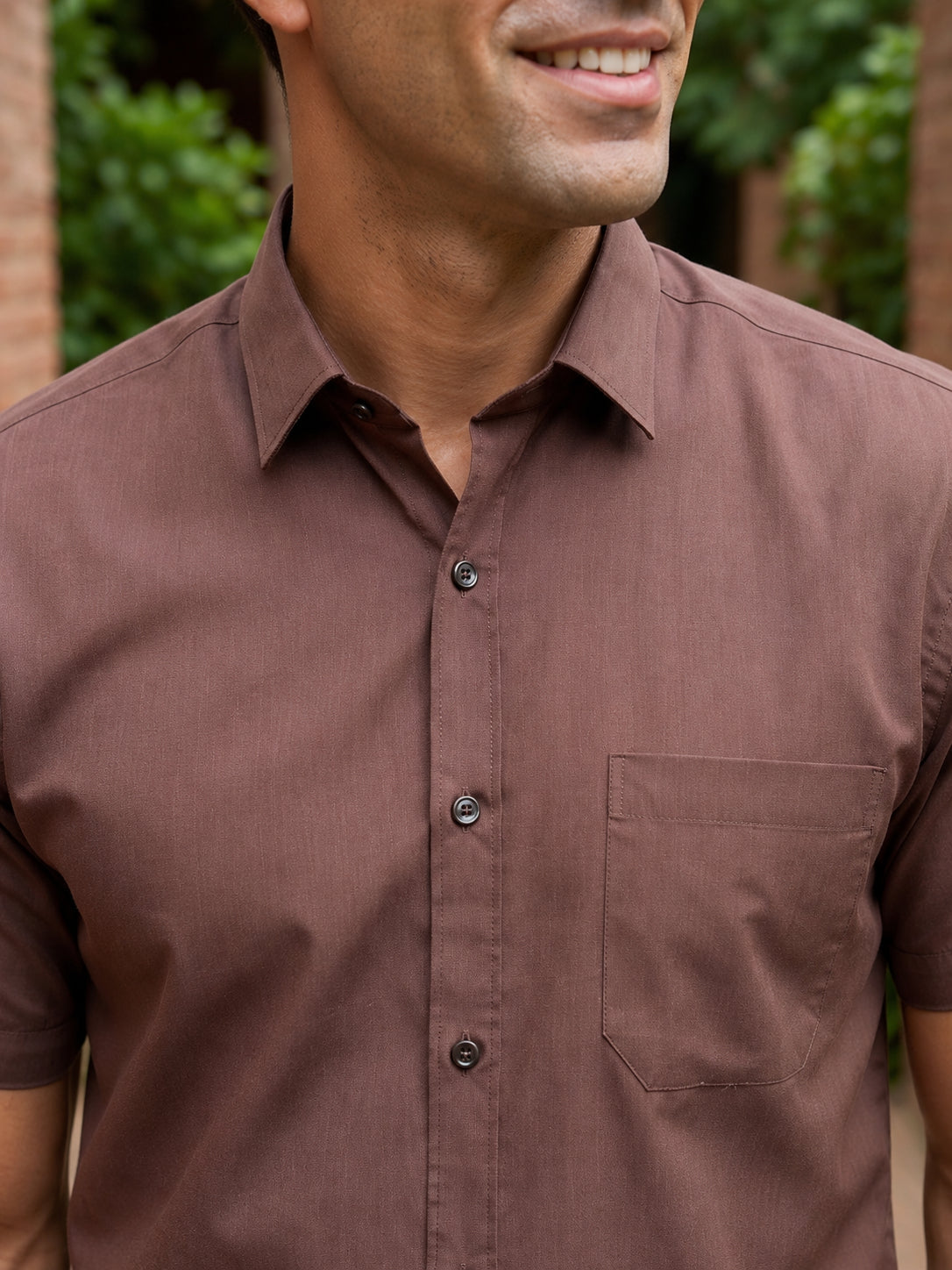 Coffee Brown Cotton Solid Casual Shirts