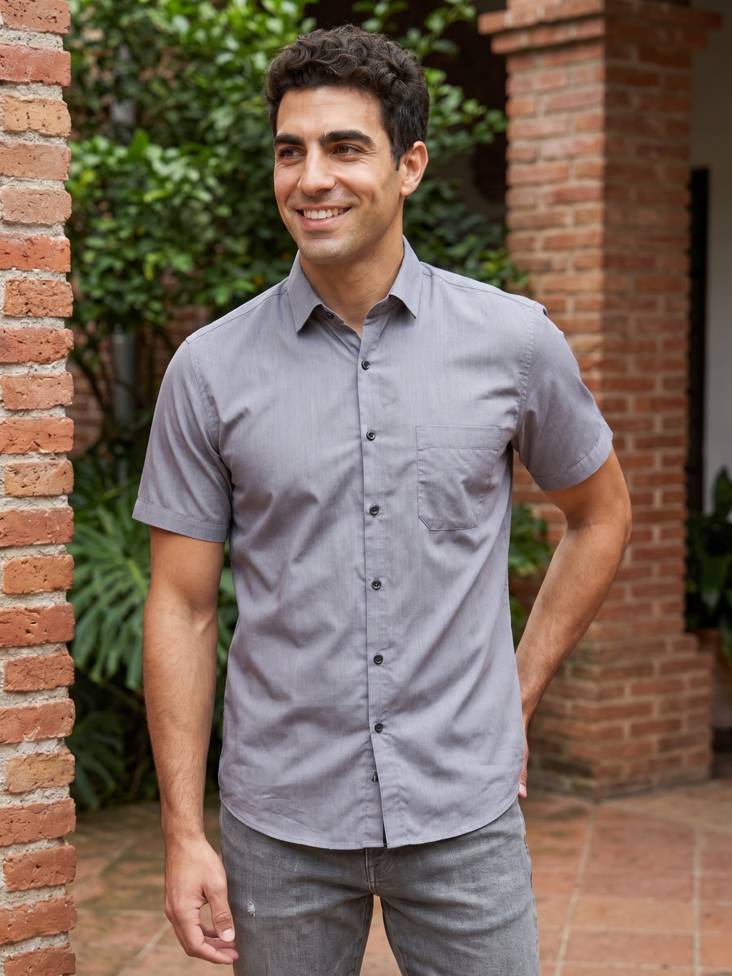 Grey Cotton Solid Casual Shirts