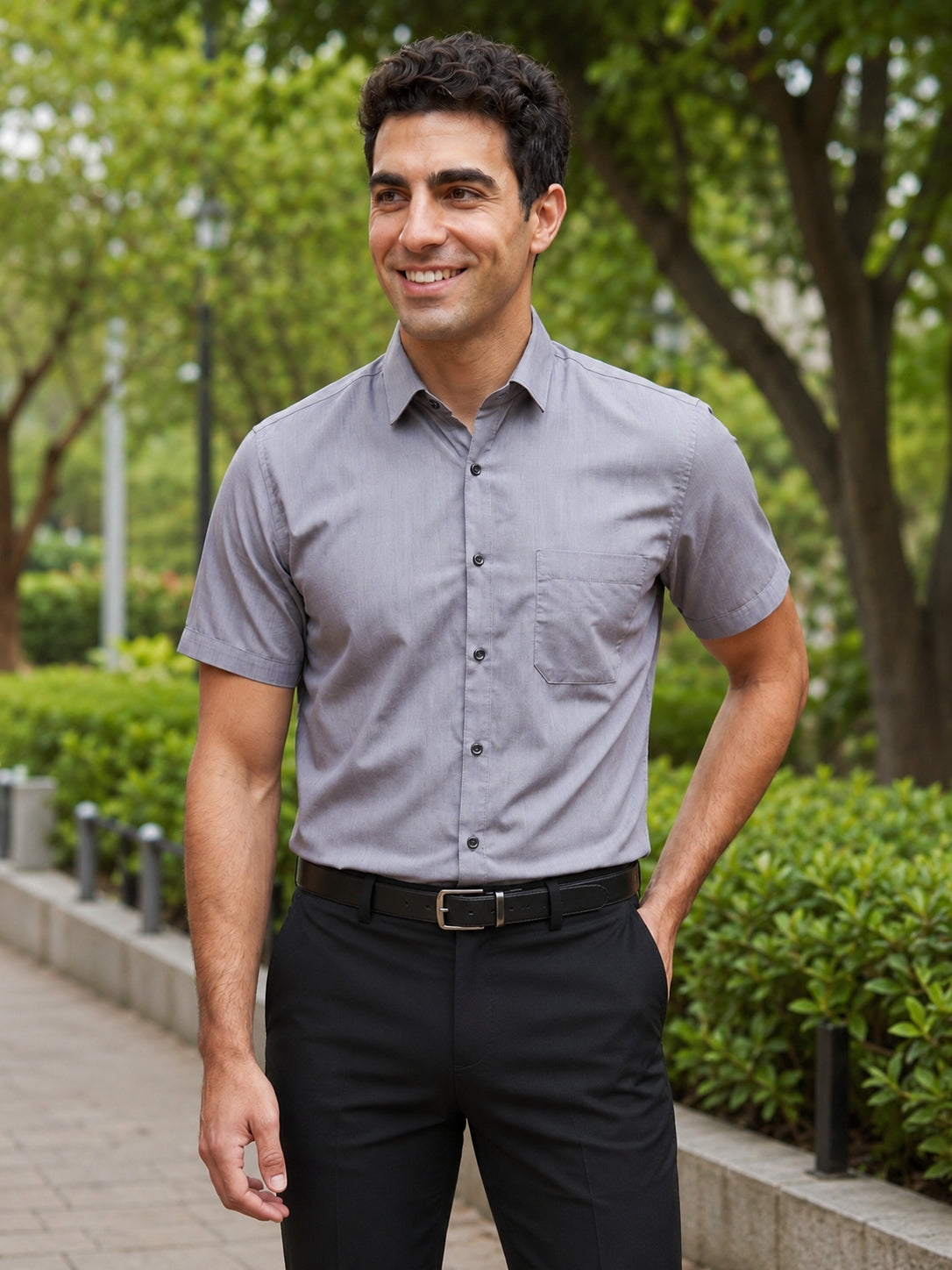Grey Cotton Solid Formal Shirts