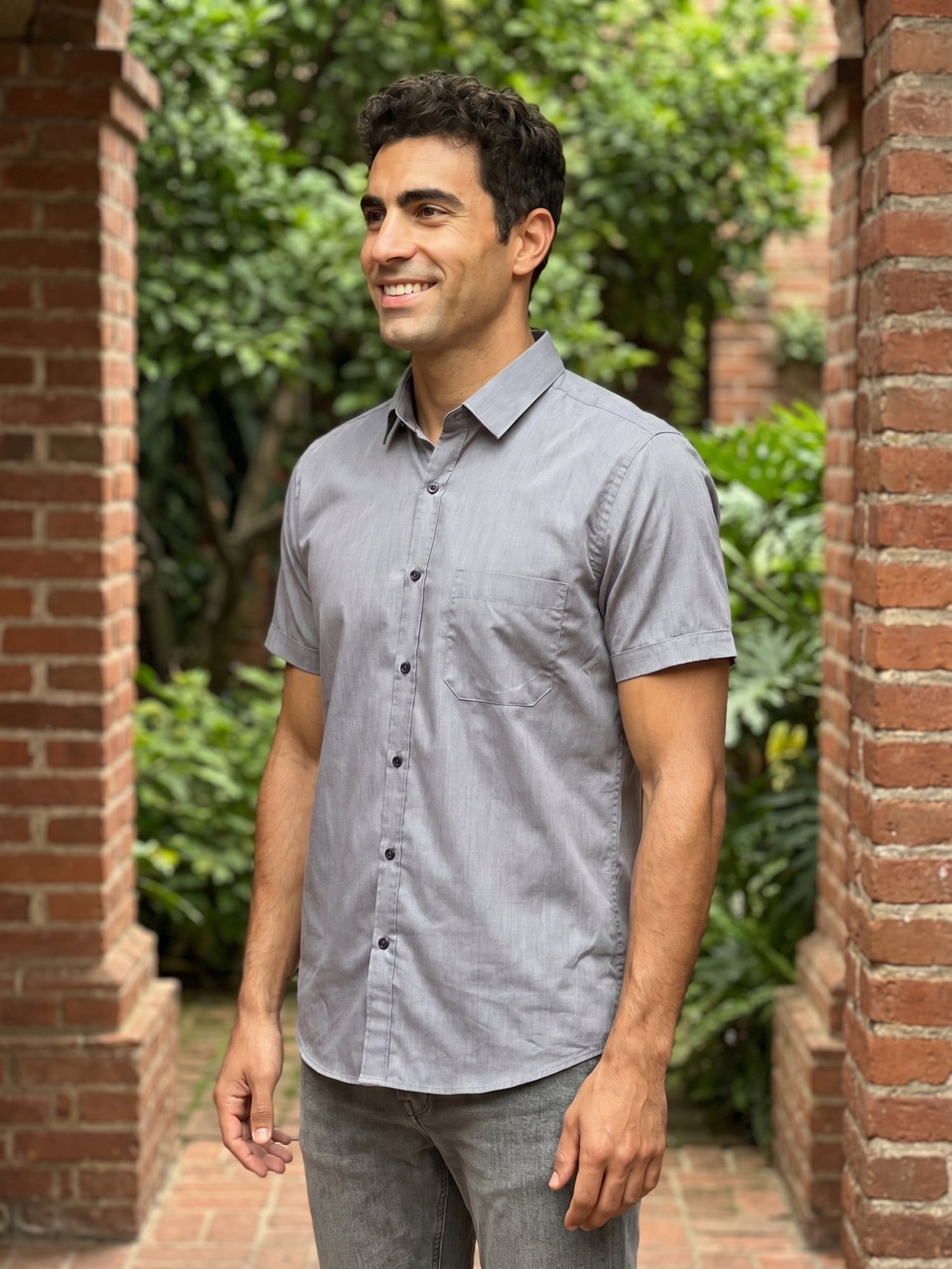 Grey Cotton Solid Casual Shirts
