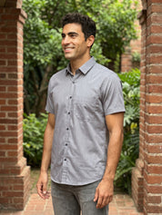 Grey Cotton Solid Casual Shirts